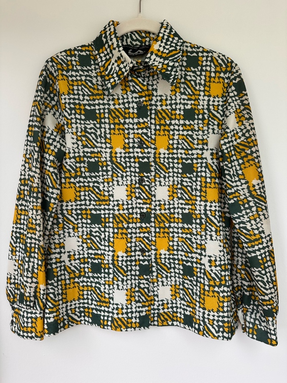 Vintage Jack Winter - Graphic Print Button-Up Blouse — Green & Yellow
